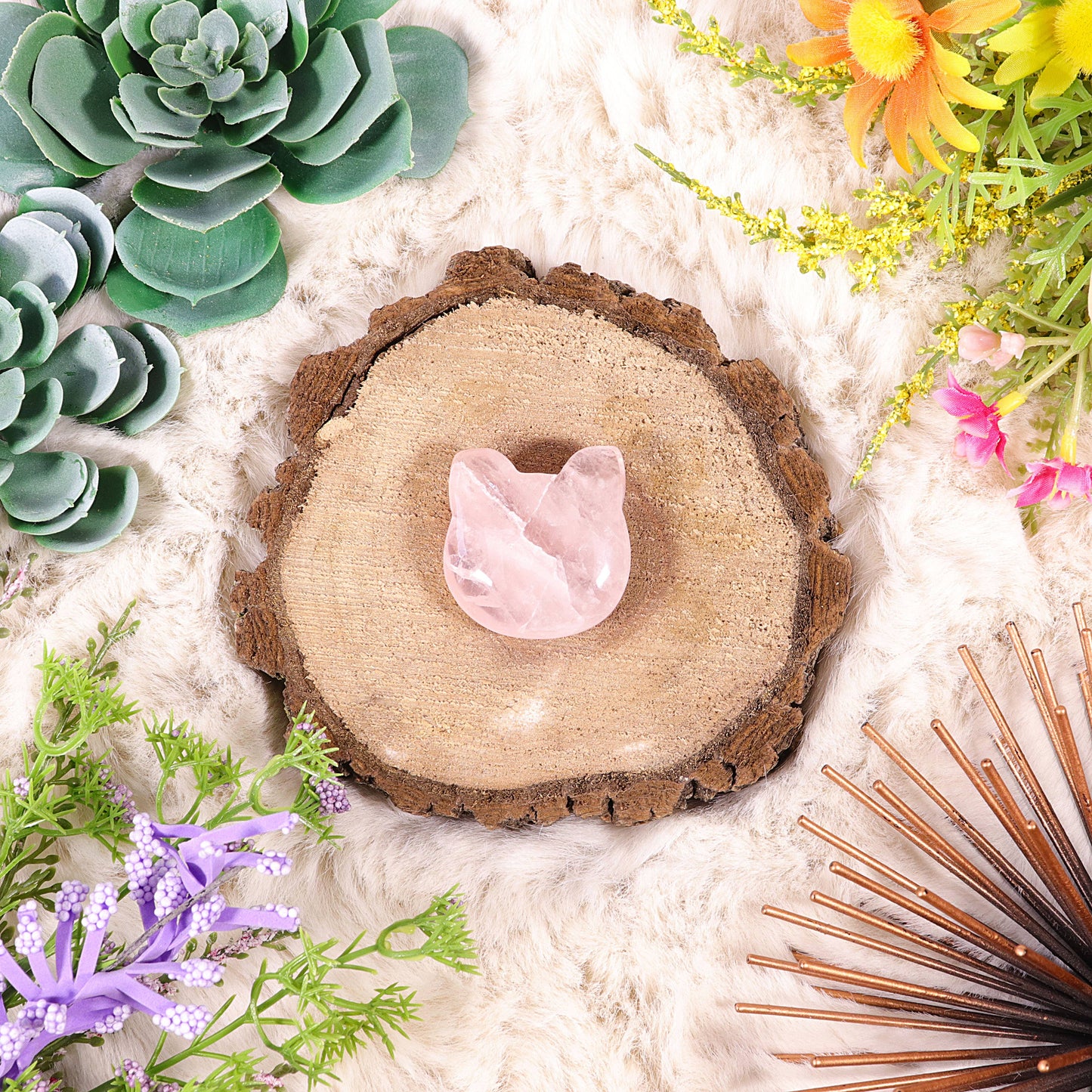 Rose Quartz Kitty Face, Crystal Cat