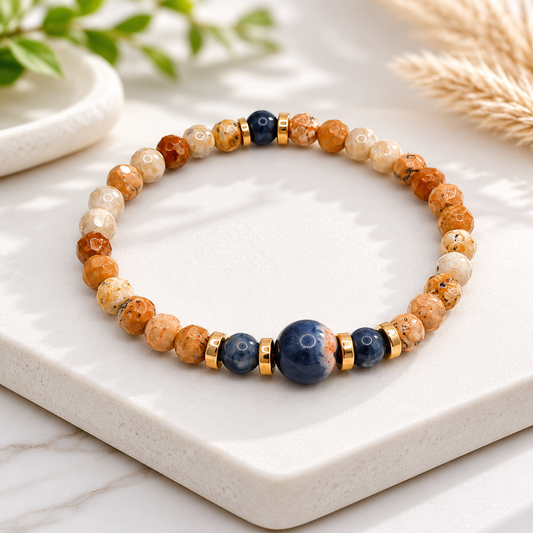 Picture Jasper & Sodalite Bracelet with Gold Accents