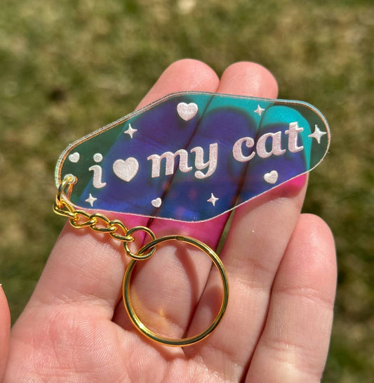 I Love My Cat Motel Iridescent Keychain