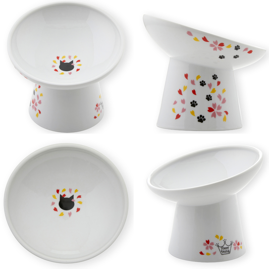 Necoichi Tilted Stress Free Raised Cat Food Bowl (Sakura Limited Edition）