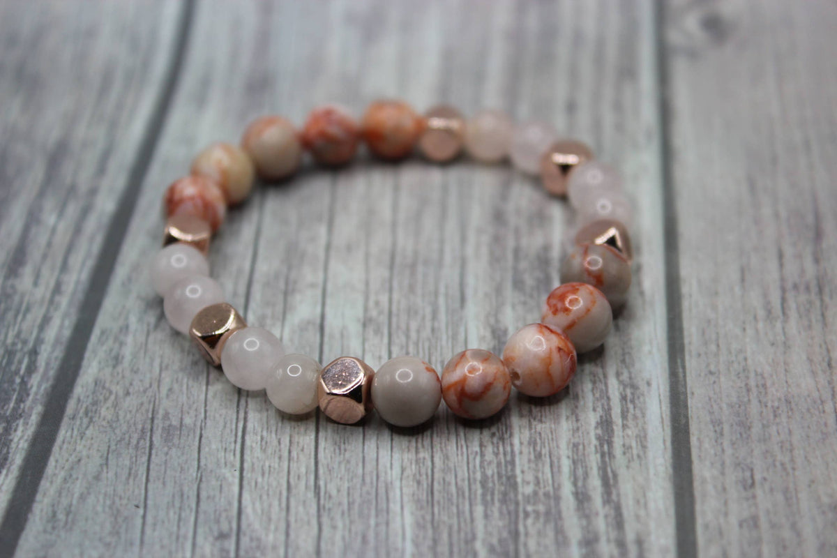 Red Jasper & Rose Quartz Bracelet with Copper Accents