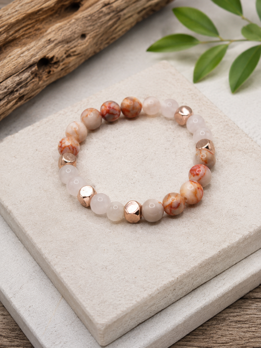 Red Jasper & Rose Quartz Bracelet with Copper Accents