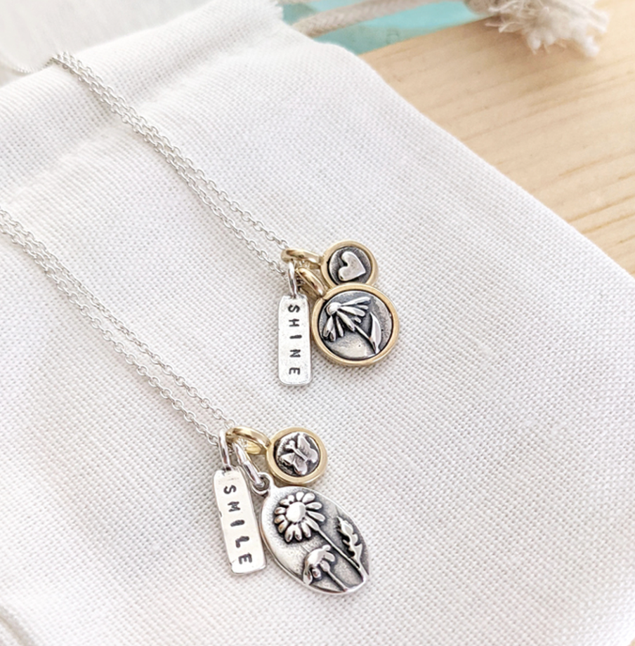 Hand Stamped Teeny Silver or Bronze Word Bars