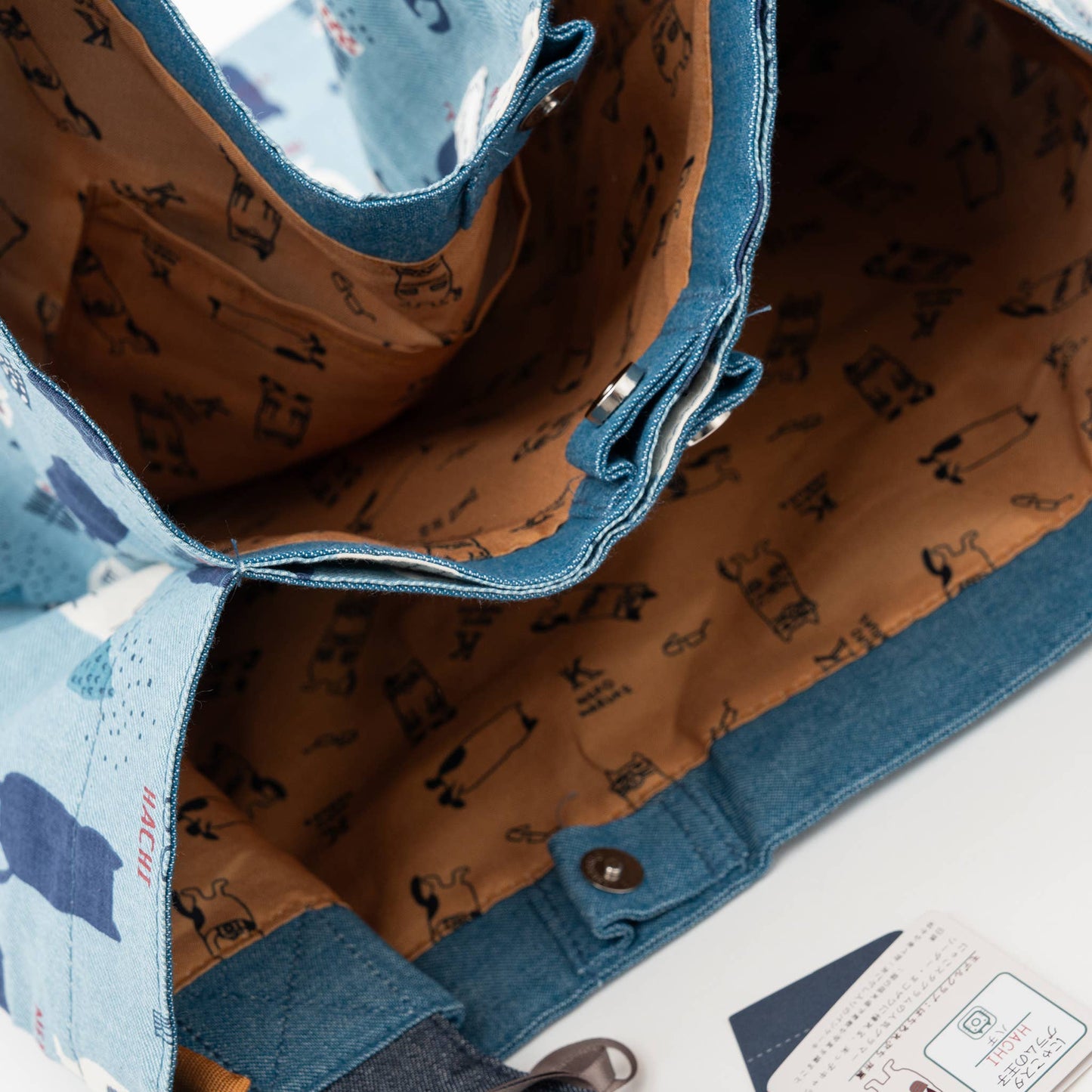 Kusuguru Japan Three Cats Embroidered Large Tote Bag in Blue