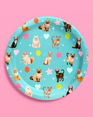 Cat Plates | Cat Birthday, Kitten Party, Colorful, 24 pcs 9"