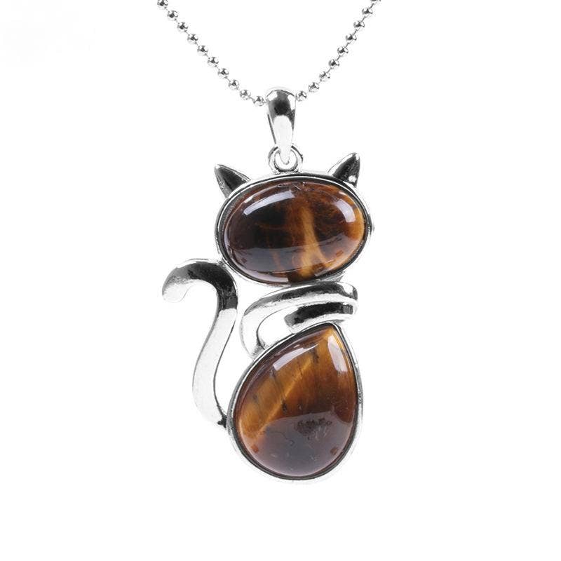 Natural Stone Cat Pendant Necklace