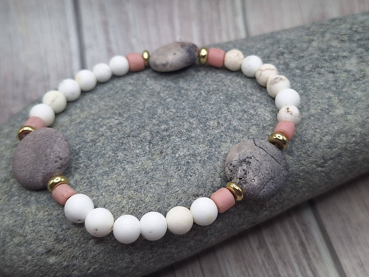 Terra Rosa Jasper & Howlite Bracelet with Gold Accents