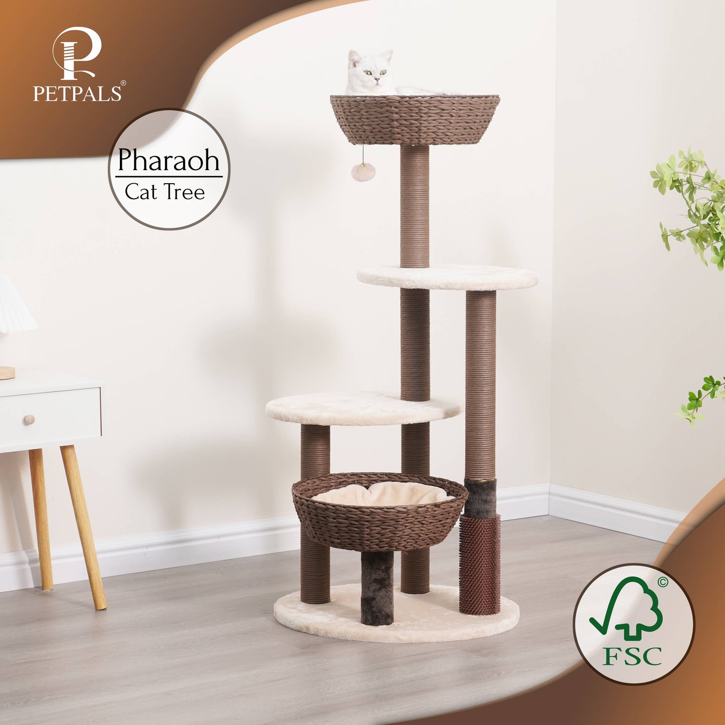 PetPals® 5-Level Large Cat Tree w/ Scratching Posts & Basket