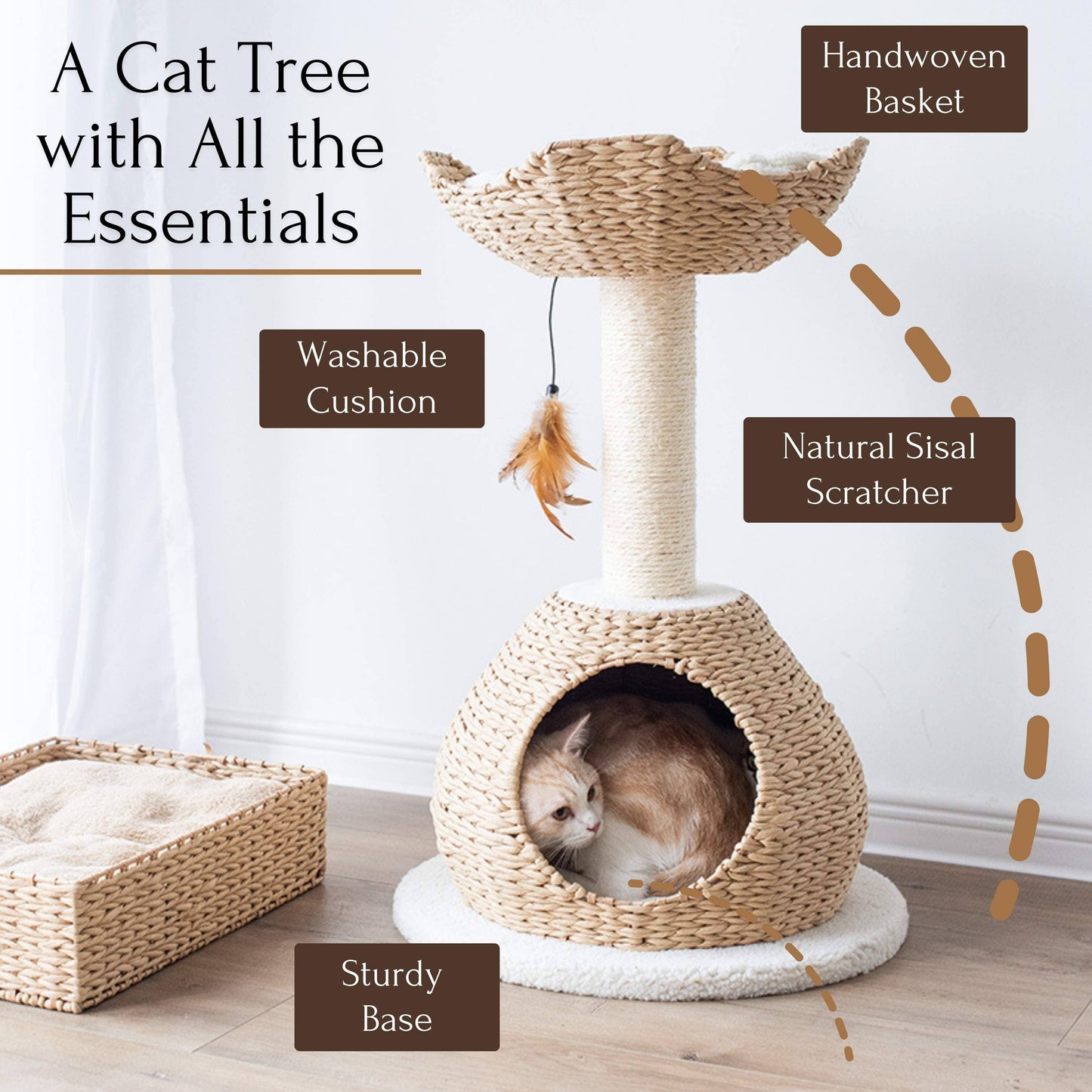 PetPals Walk Up Cat Tree With Handwoven Basket & Cloud Perch