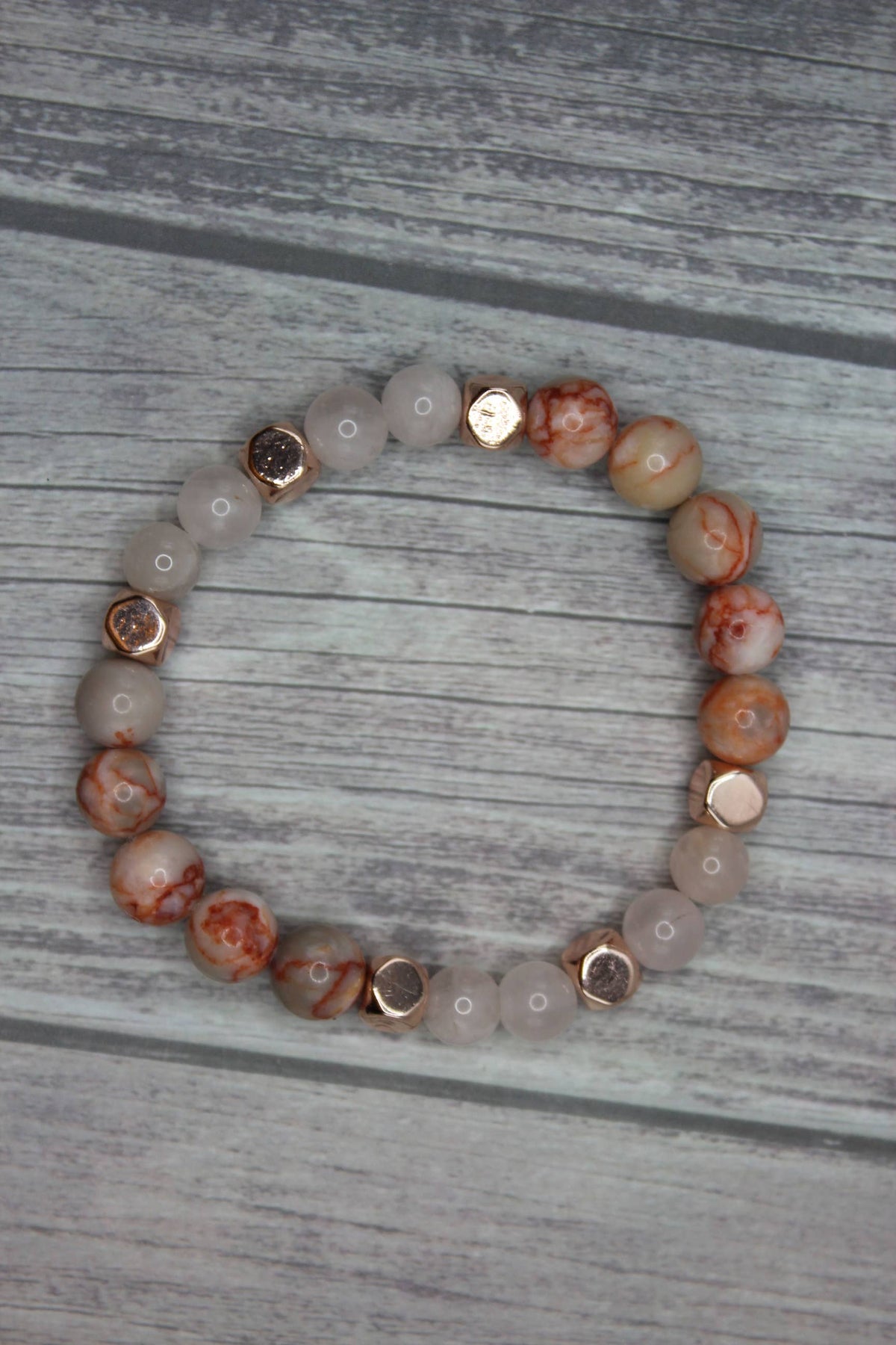 Red Jasper & Rose Quartz Bracelet with Copper Accents