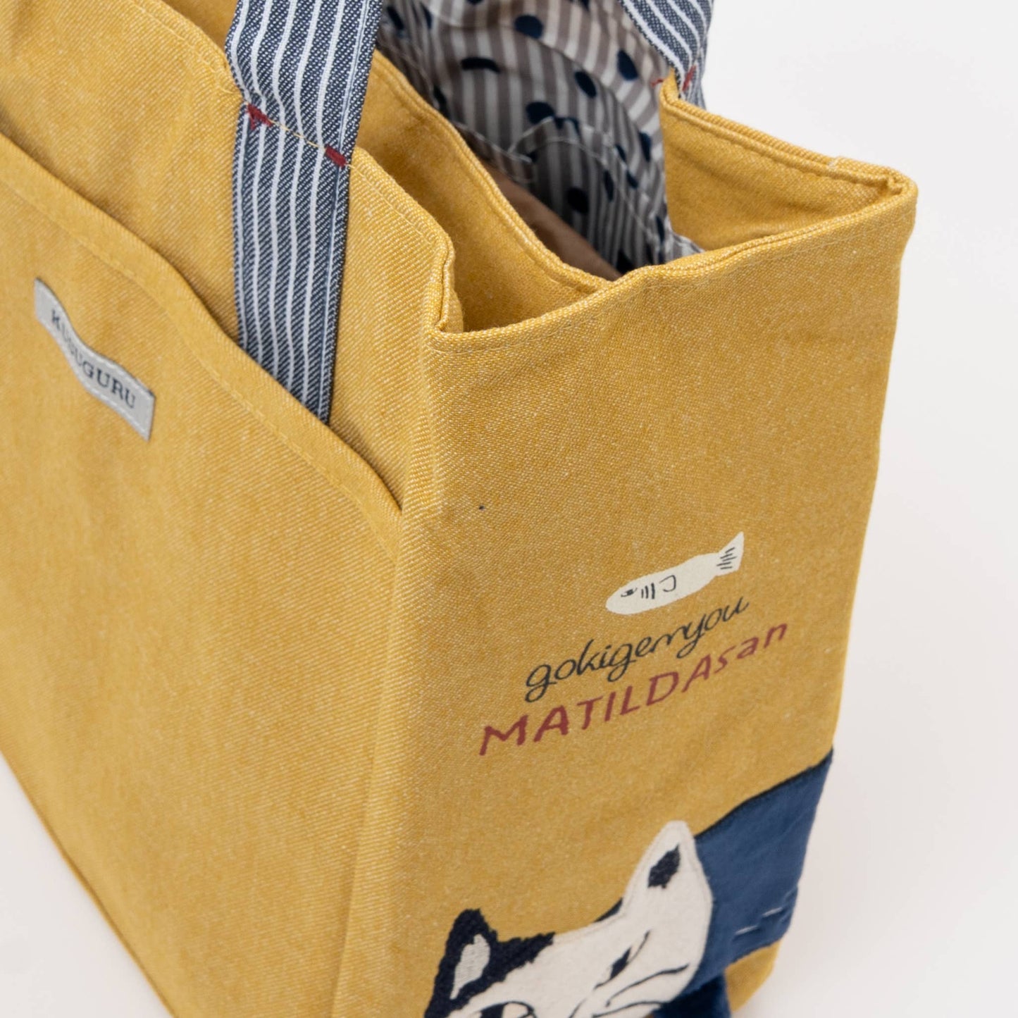 Kusuguru Japan Embroidered Cat Small Tote Bag in Yellow