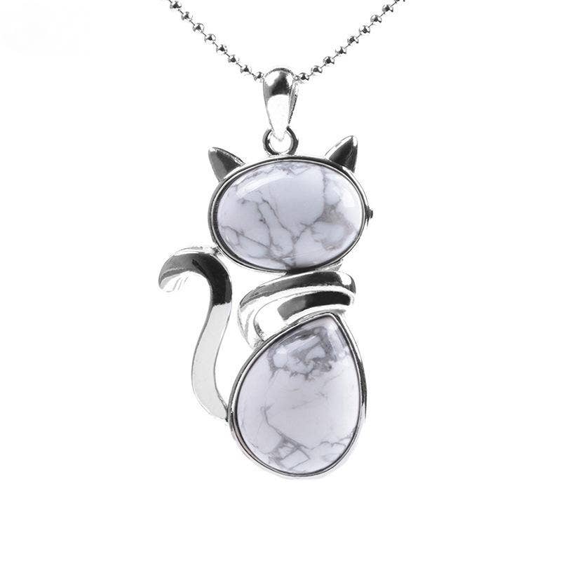 Natural Stone Cat Pendant Necklace