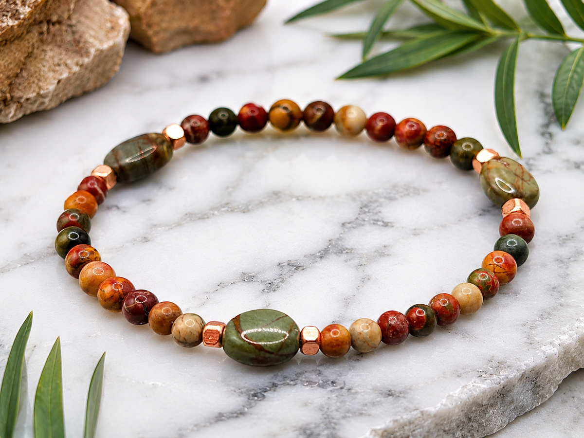 Red Creek Jasper Bracelet with Warm Copper Accents