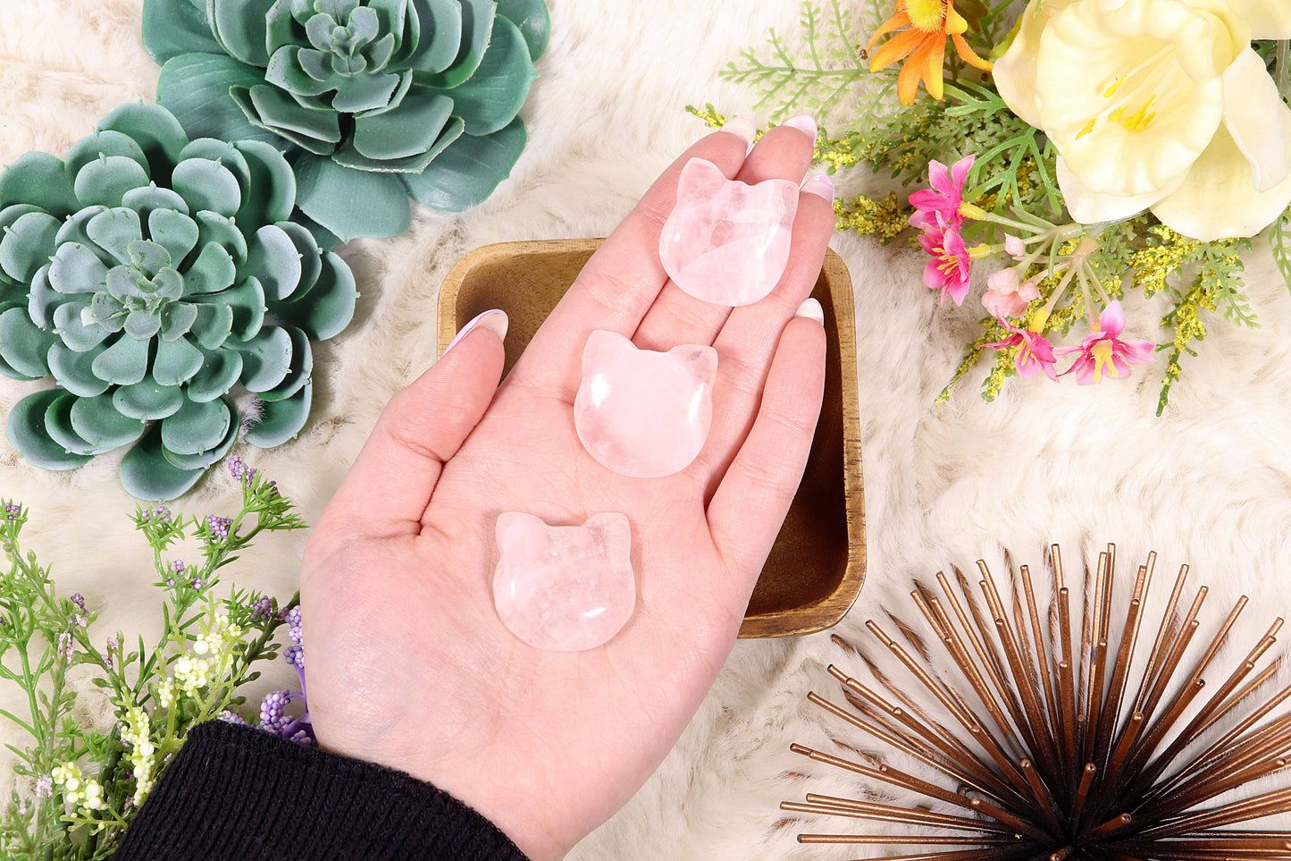 Rose Quartz Kitty Face, Crystal Cat