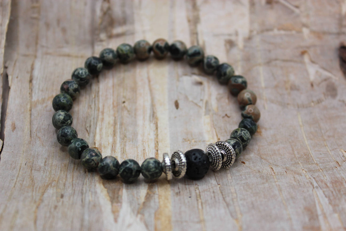 Kambaba Jasper & Lava Rock Bracelet with Silver Accents