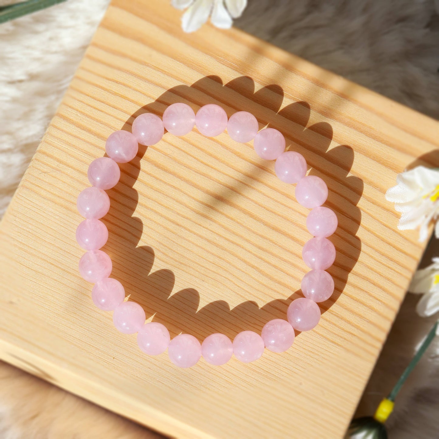Rose Quartz Round Beaded Bracelet