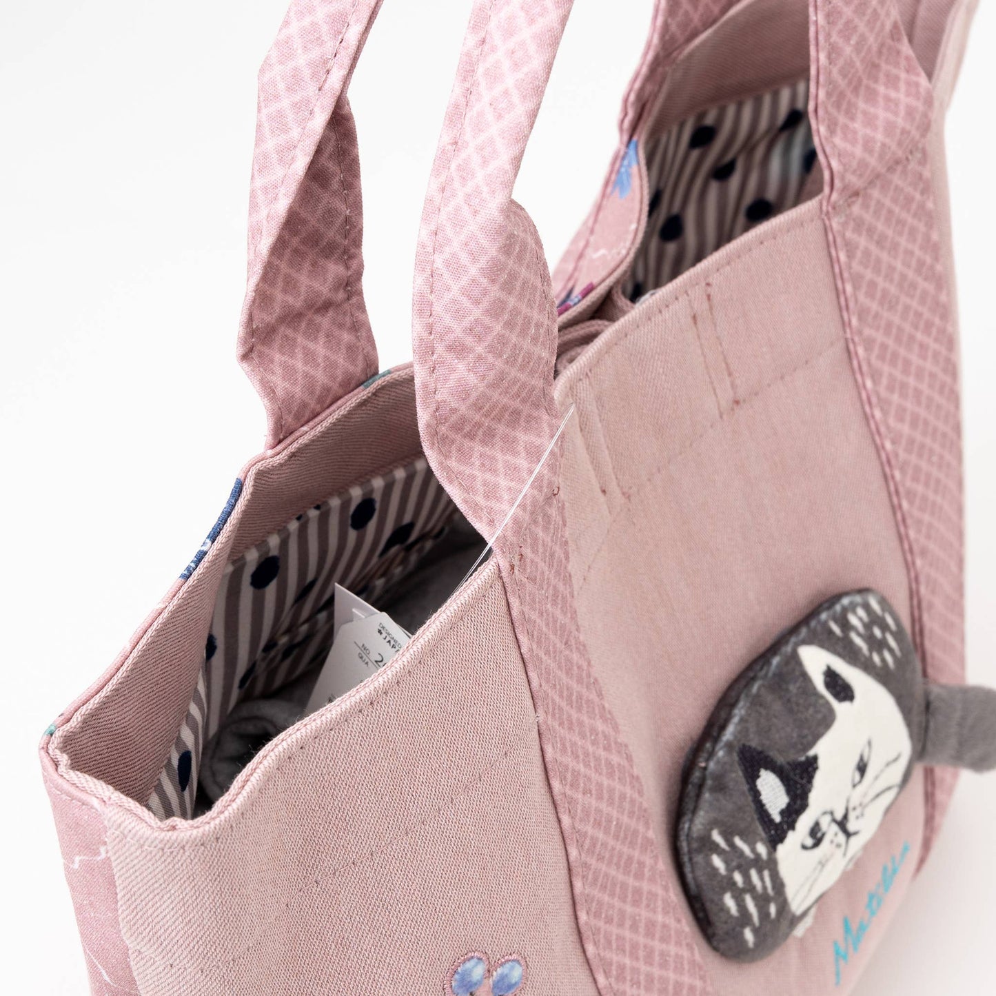 Kusuguru Japan Canvas Tote Bag with Embroidered Cat