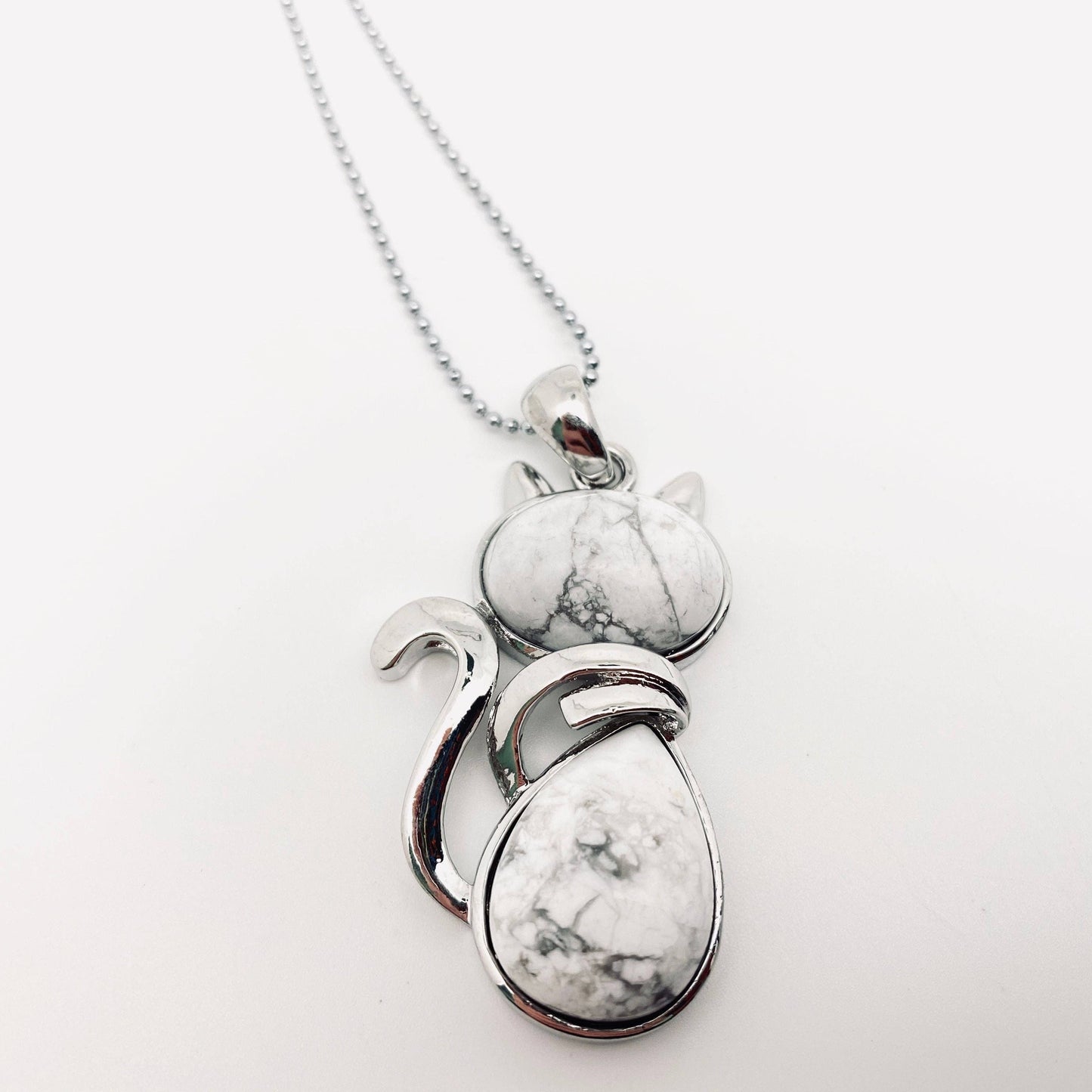 Natural Stone Cat Pendant Necklace
