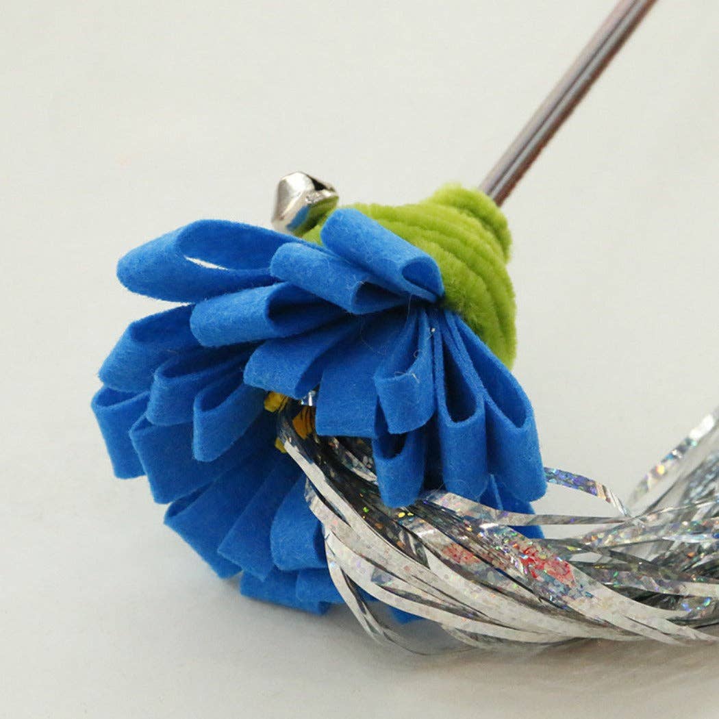 Moo - Floral Cat Teaser Wand with Ribbon & Leaf Streamers