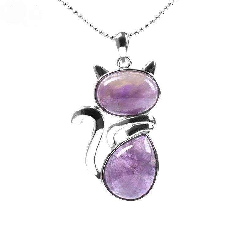 Natural Stone Cat Pendant Necklace