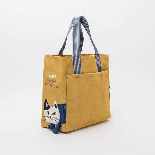 Kusuguru Japan Embroidered Cat Small Tote Bag in Yellow