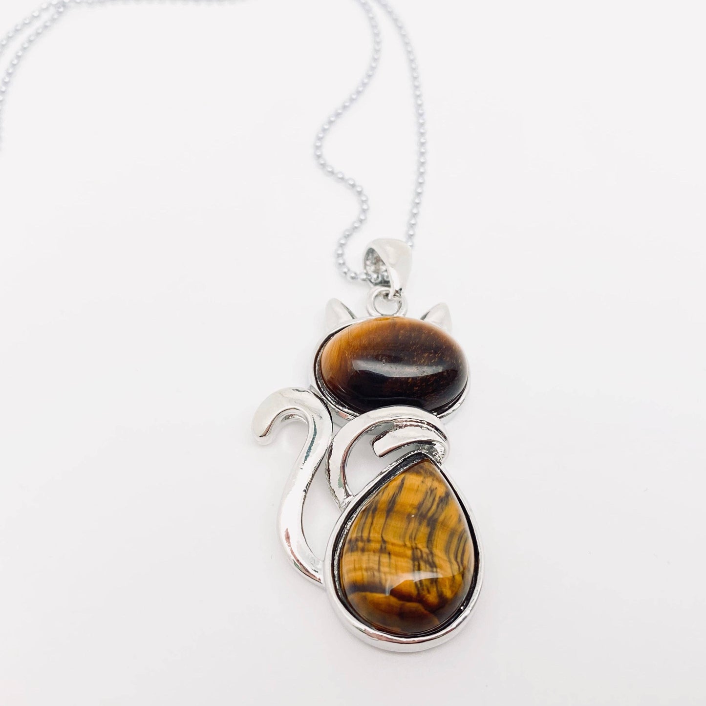 Natural Stone Cat Pendant Necklace