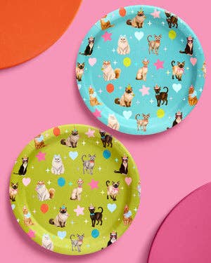 Cat Plates | Cat Birthday, Kitten Party, Colorful, 24 pcs 9"