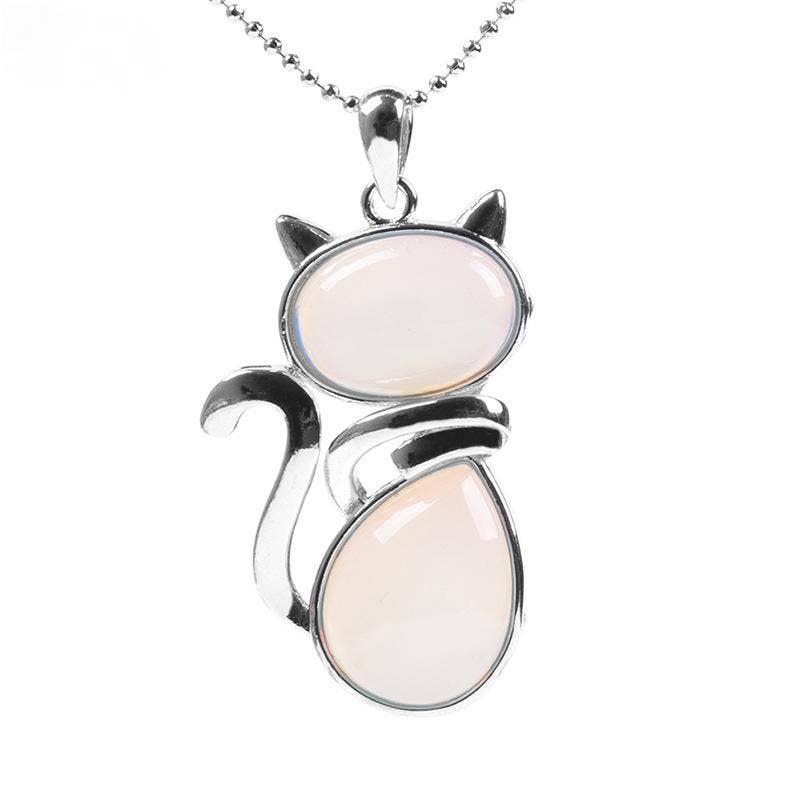 Natural Stone Cat Pendant Necklace