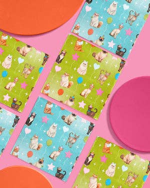 Cat Napkins 24 Pack | Birthday, Cat Party, Teal, Green