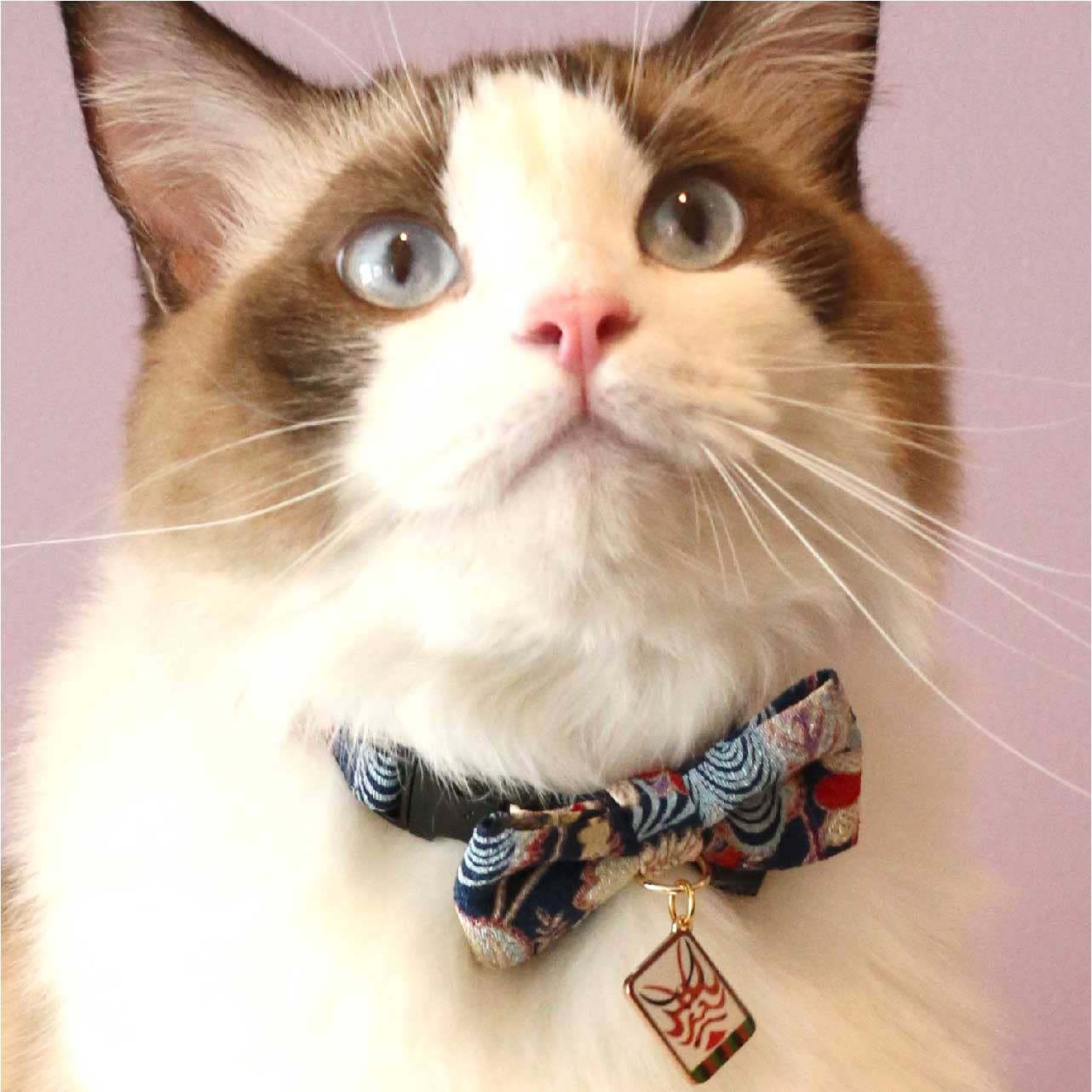 Necoichi Kabuki Charm Bow Tie Cat Collar (Navy)