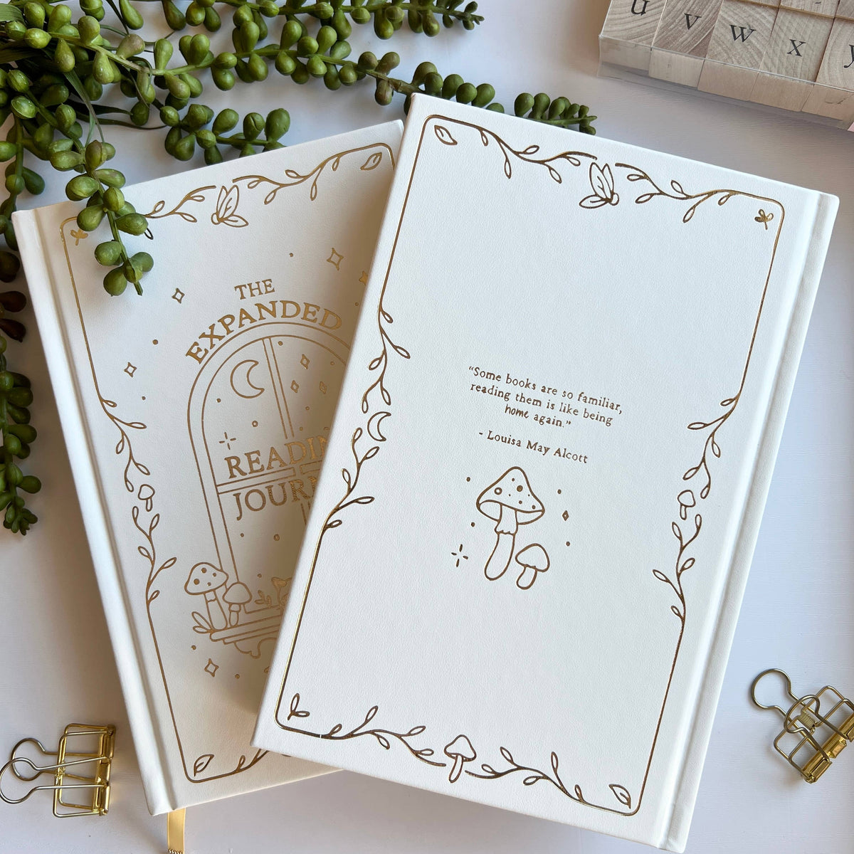 Expanded Reading Journal  Vegan Leather & Gold Foil