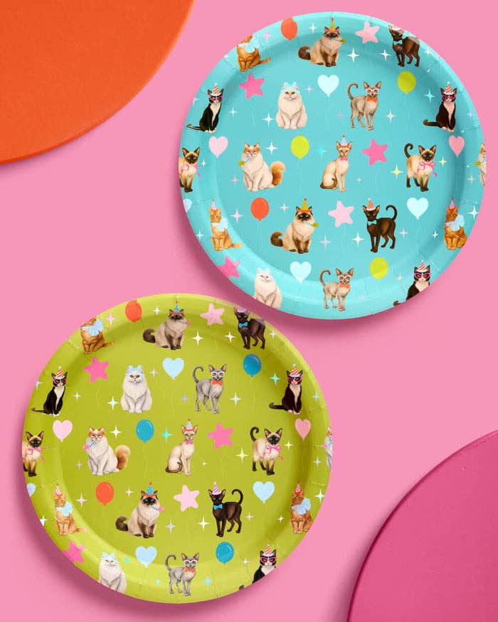 Cat Plates | Cat Birthday, Kitten Party, Colorful, 24 pcs 9"