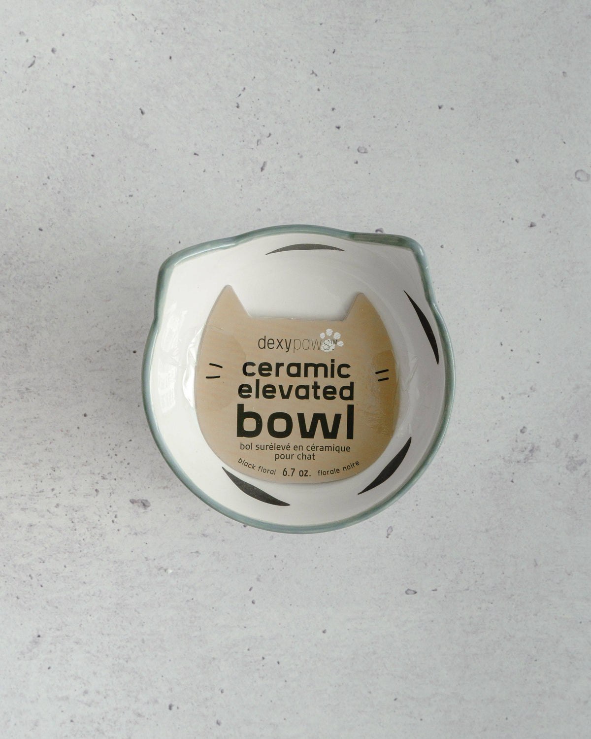 Cat Ceramic Bowl - Floral White & Black