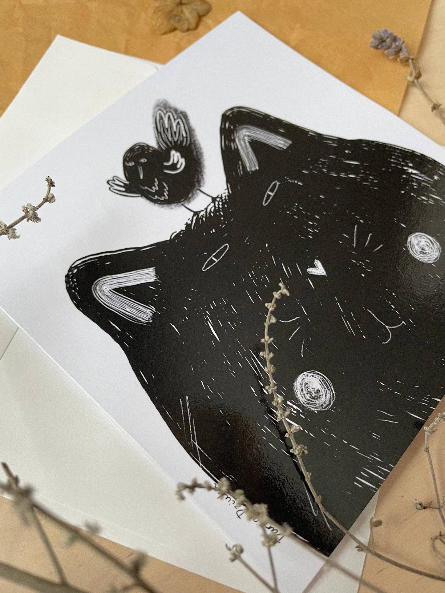 Black Cat with Black Bird — Dariia Dziuba