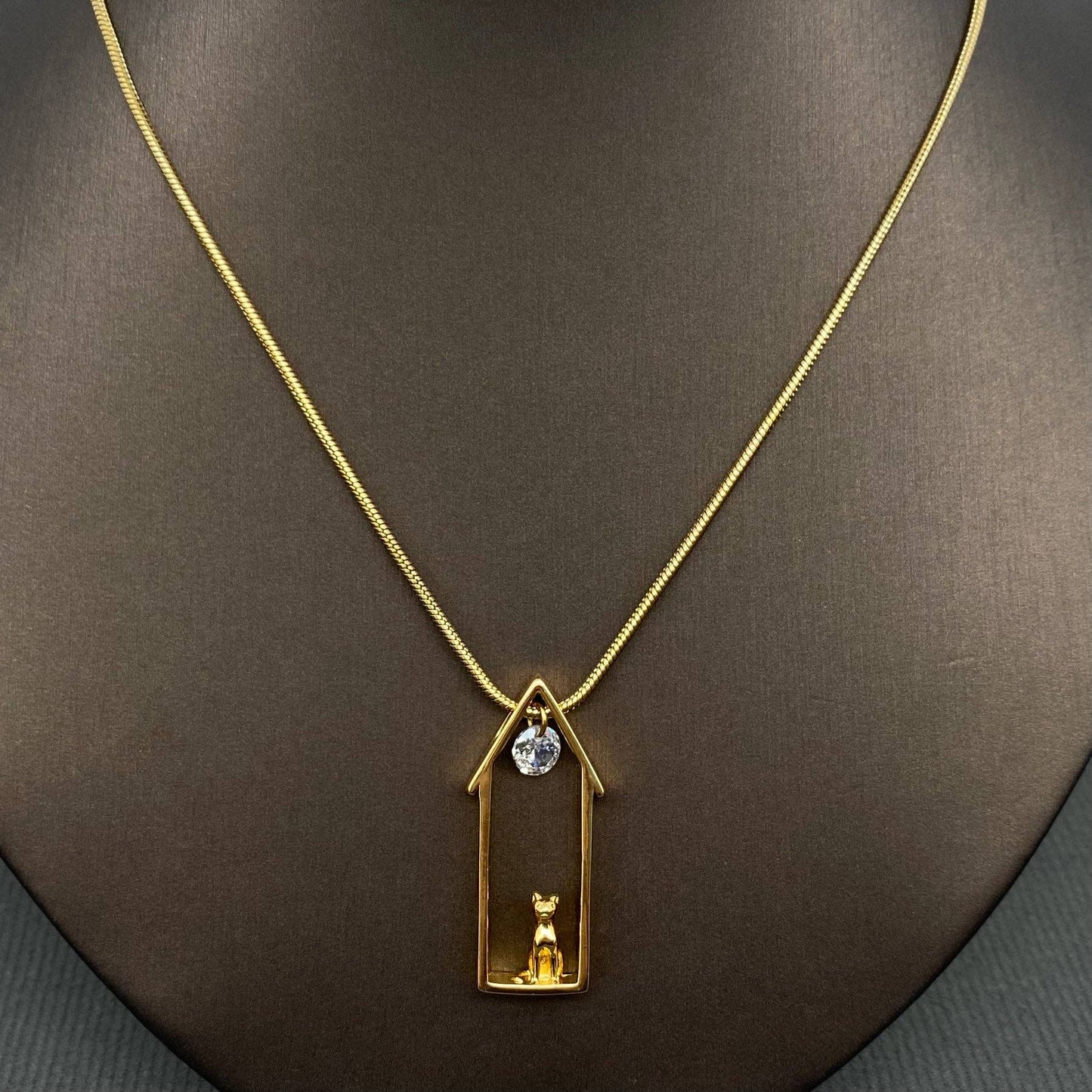 Cat in the House 18K Gold Charm Necklace