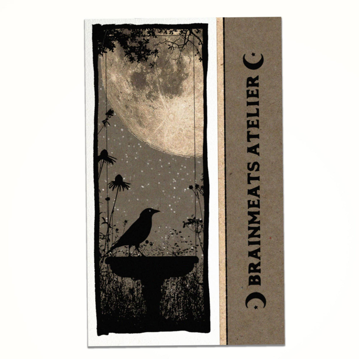 Moonlit Birdbath - Gothic Night Garden Bookmark