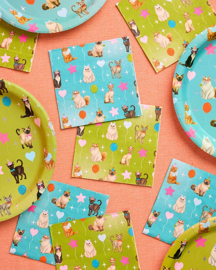 Cat Napkins 24 Pack | Birthday, Cat Party, Teal, Green