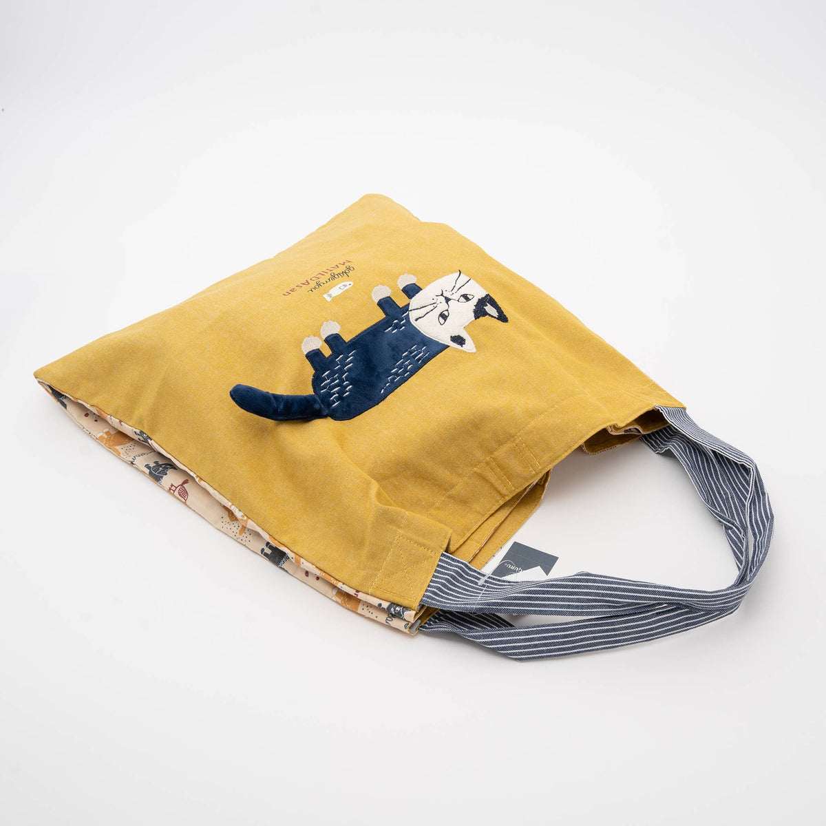 Kusuguru Japan Cats Embroidered Large Tote Bag - Yellow