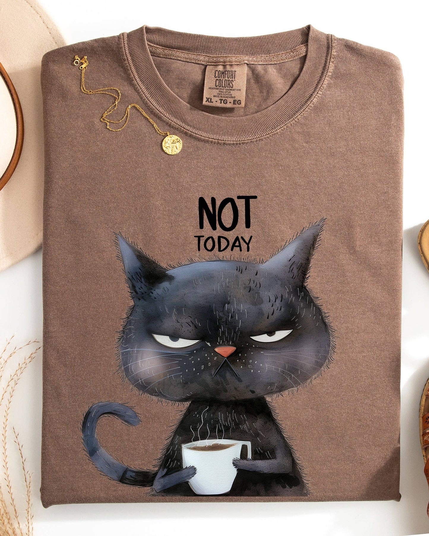 Not Today Cat Grumpy Coffee T-Shirt