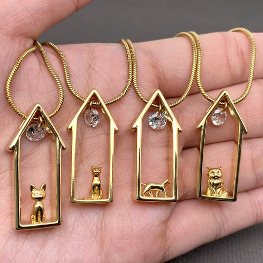 Cat in the House 18K Gold Charm Necklace