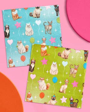 Cat Napkins 24 Pack | Birthday, Cat Party, Teal, Green