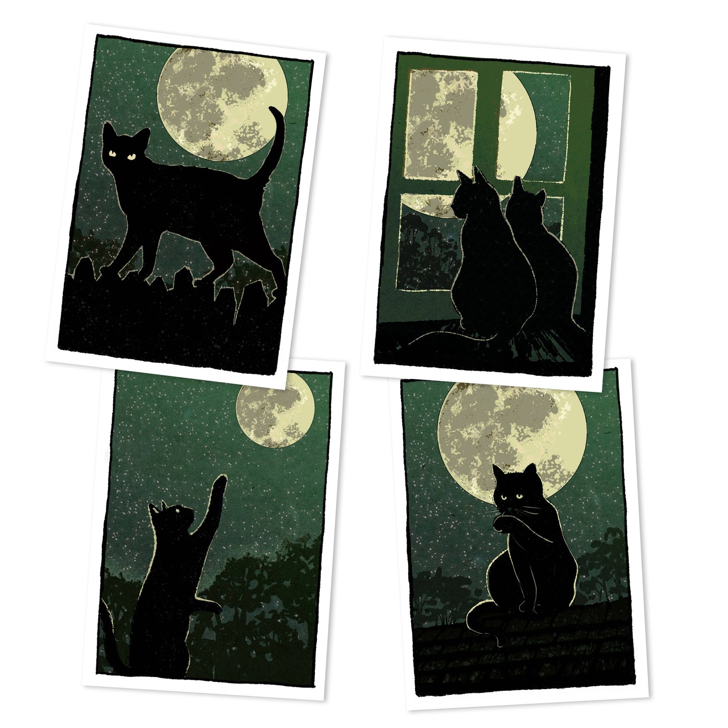Moonwatchers — Black Cat Print Set of 4 | 5x7 Fine Art Print