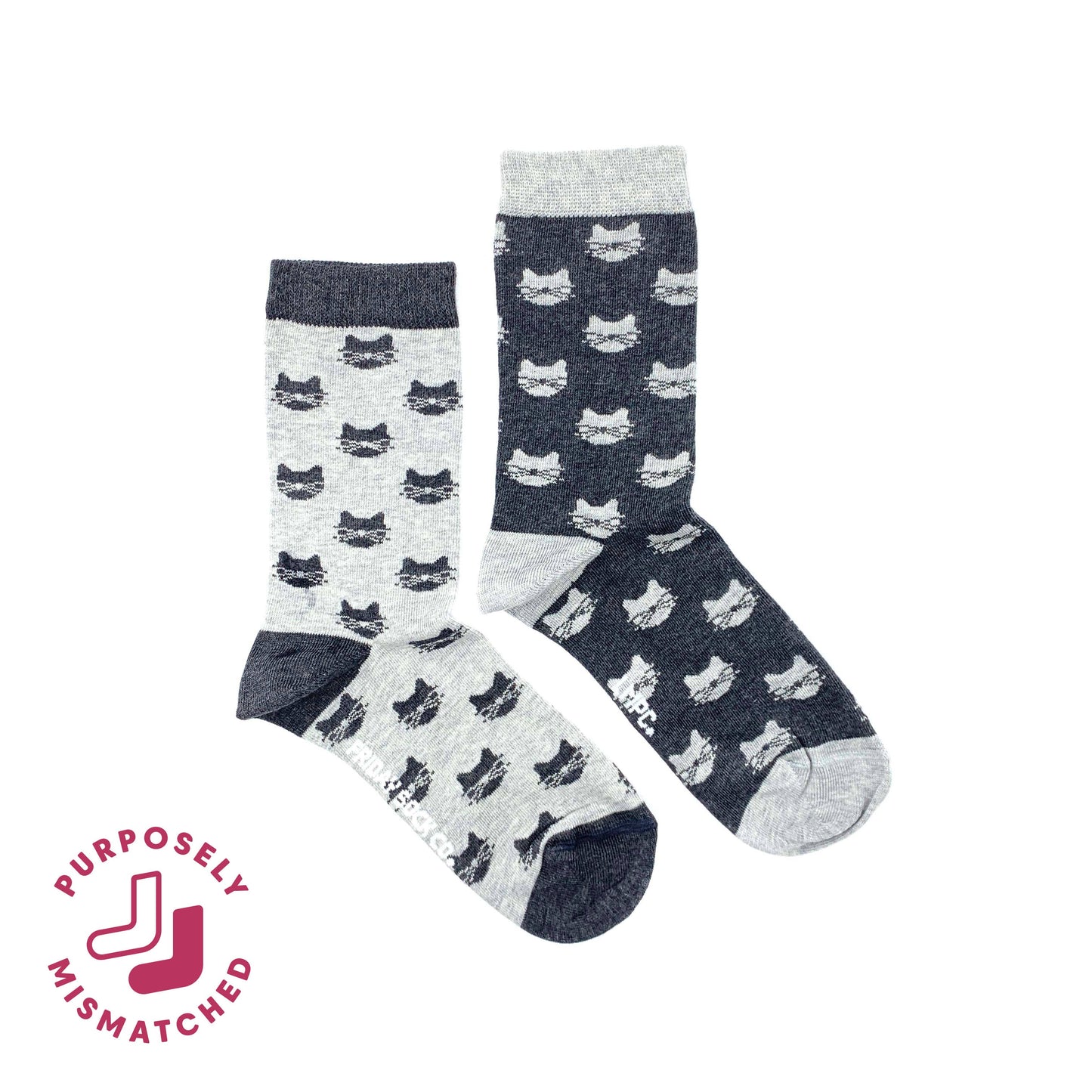 Women’s Inverted Grey Cat Crew Socks - Soft Combed Cotton