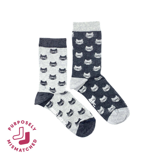 Women’s Inverted Grey Cat Crew Socks - Soft Combed Cotton