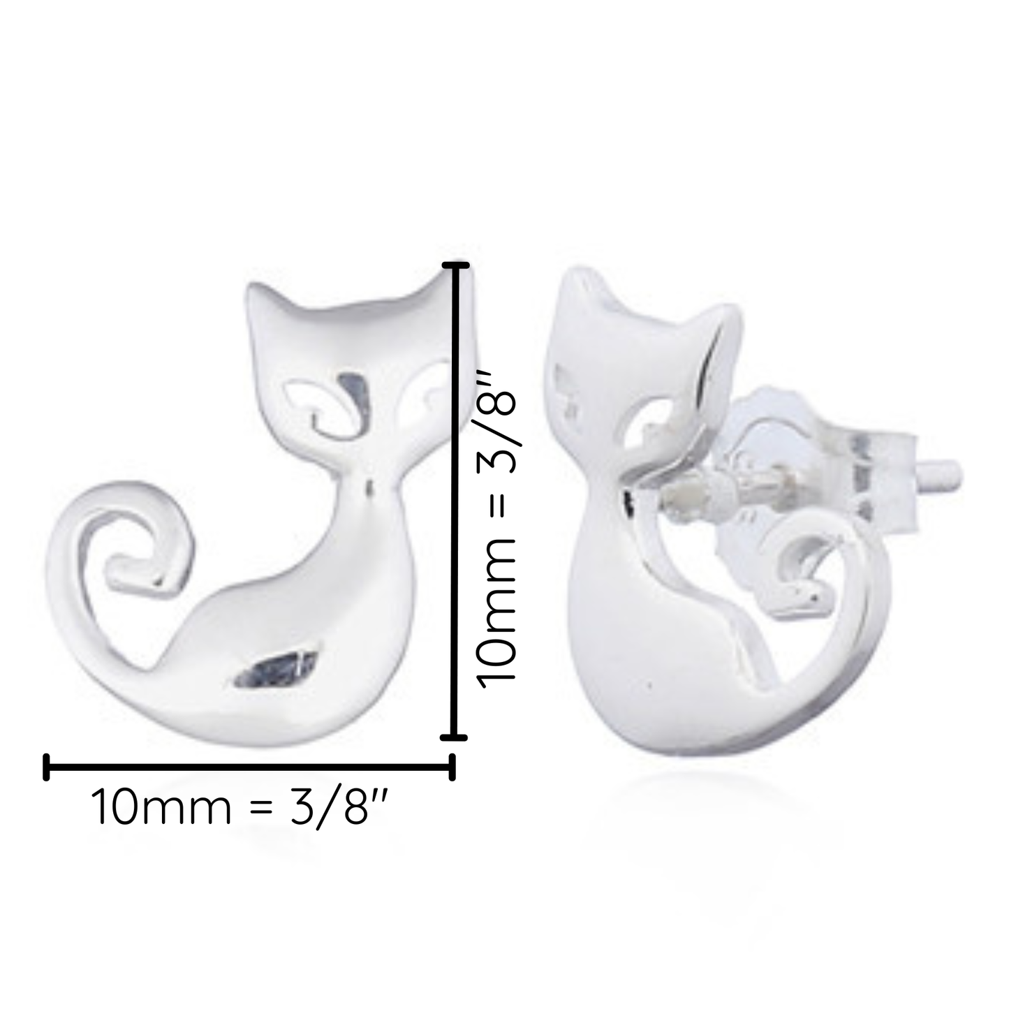 Curled Up & Curious Sterling Silver Cat Stud Earrings