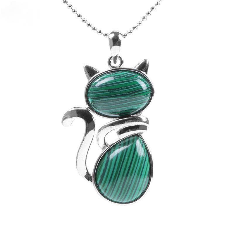 Natural Stone Cat Pendant Necklace