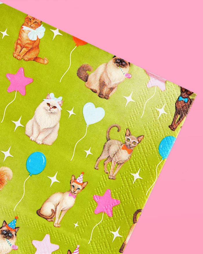 Cat Napkins 24 Pack | Birthday, Cat Party, Teal, Green