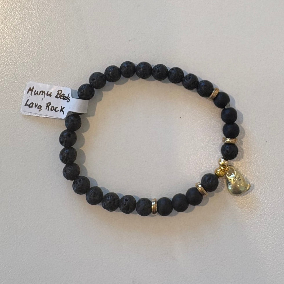 Mumu Beads Lava Rock Cat Charm Bracelet