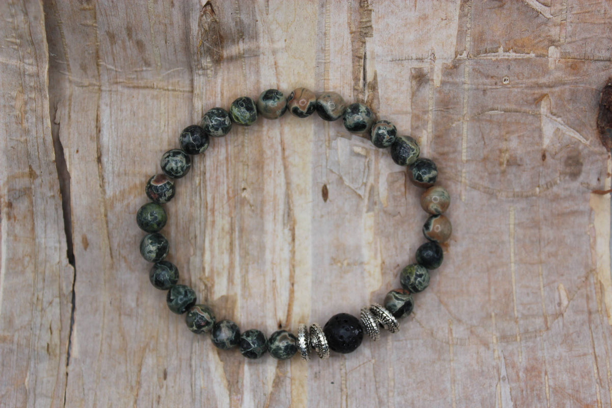 Kambaba Jasper & Lava Rock Bracelet with Silver Accents