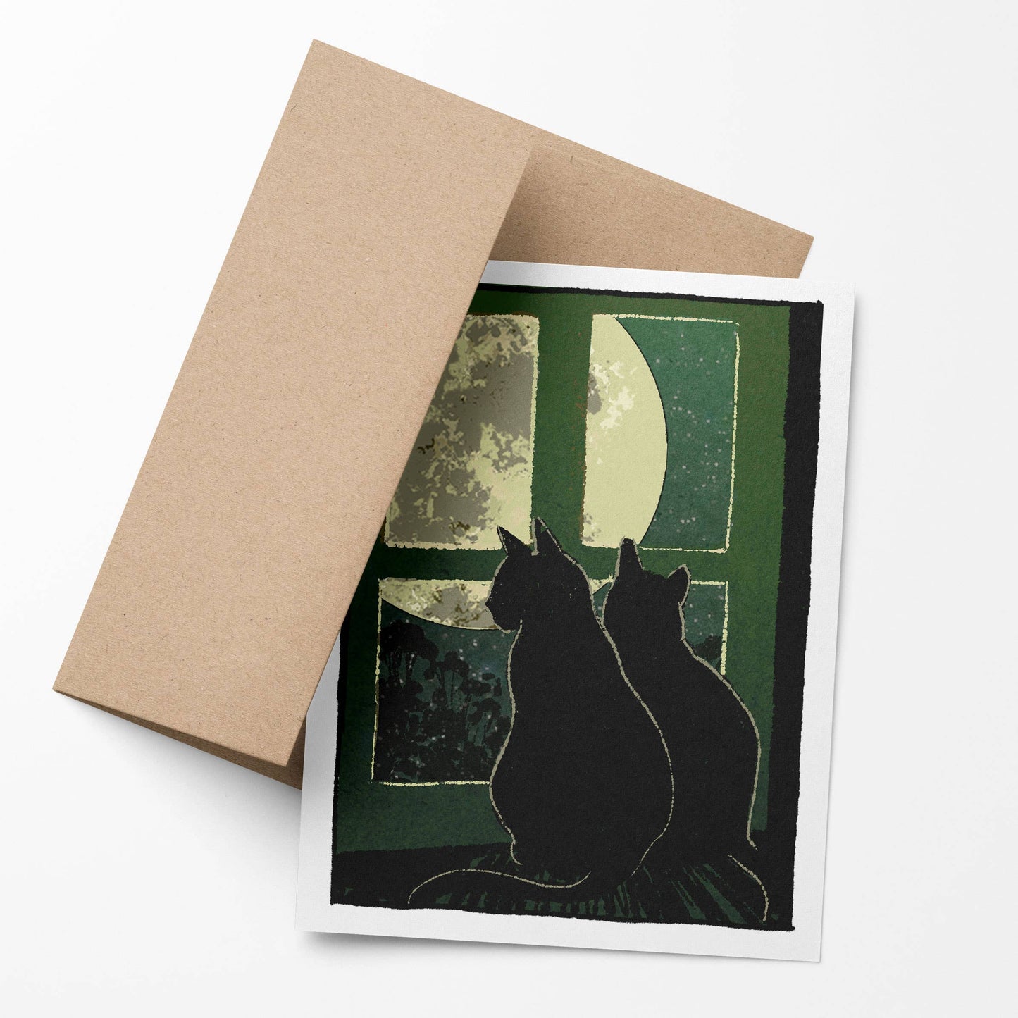 Moonwatchers - Black Cat and Full Moon Notecard